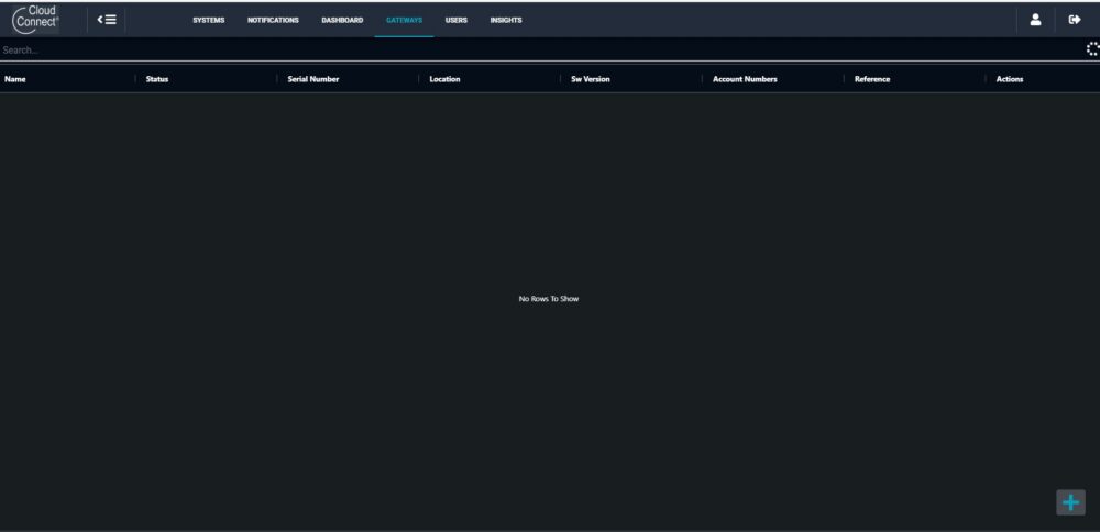 Image: Gateway overview list with + button in the bottom-right corner