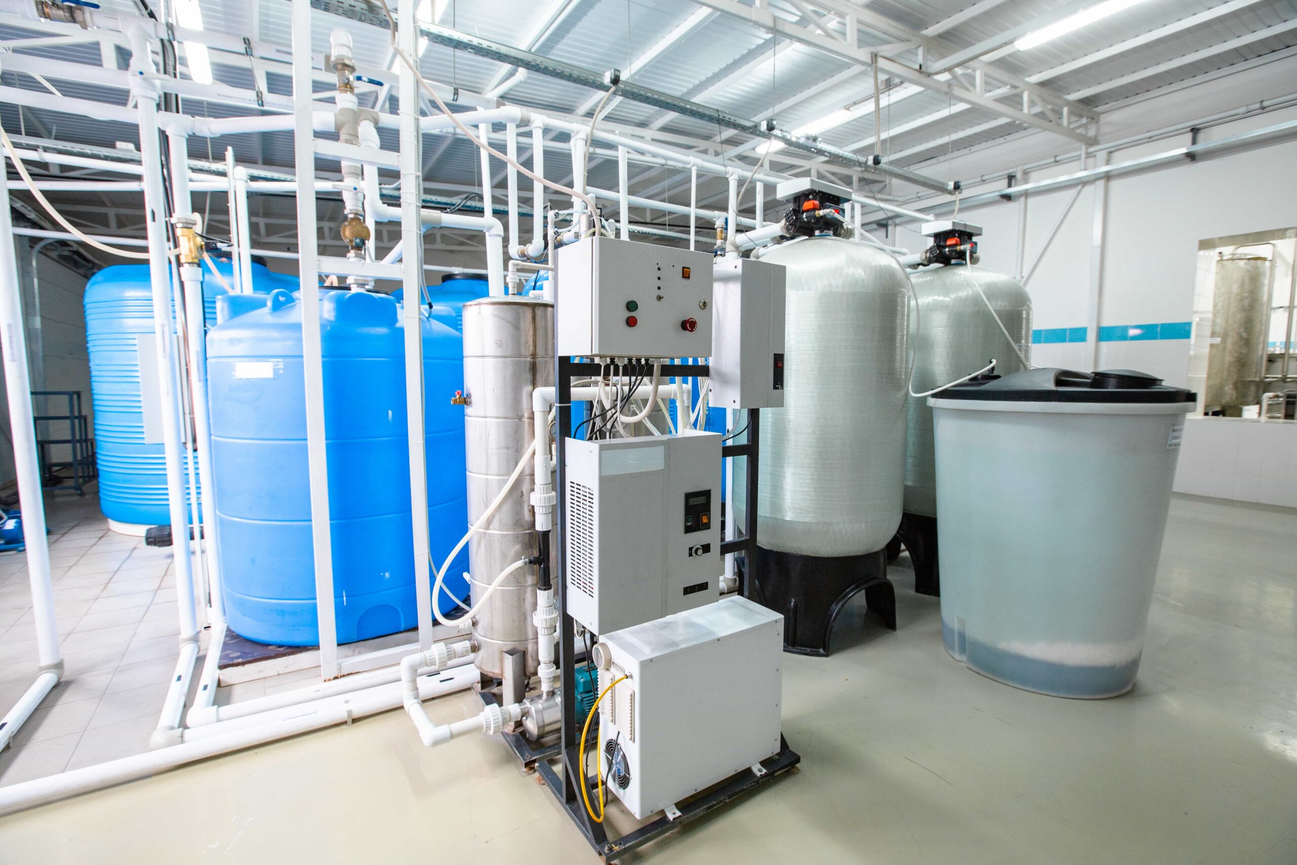 Industrial water treatment facility featuring larg